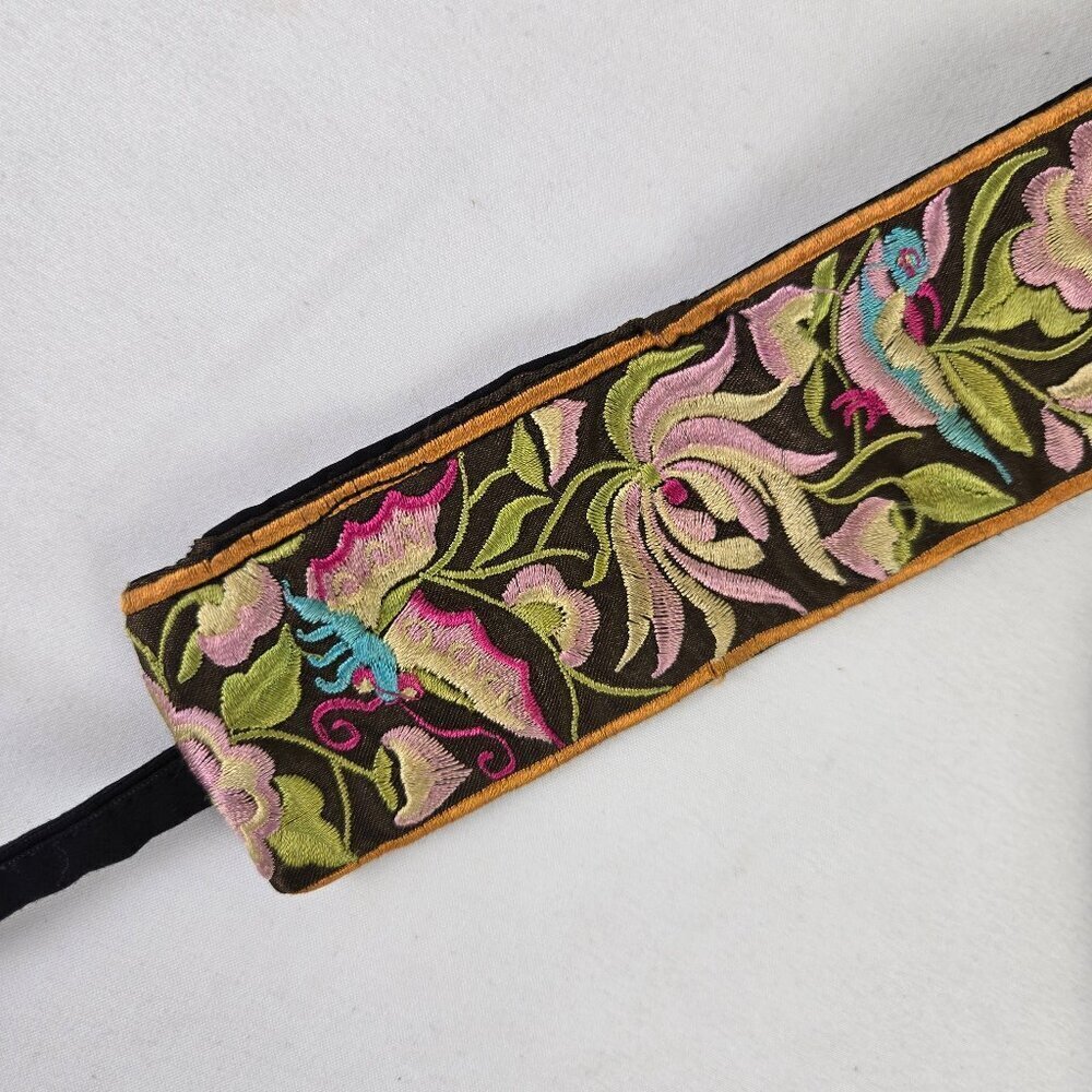 Colorful Floral Butterfly Bird Embroidered Tie Waist Belt Fun Whimsical Boho - Picture 4 of 9